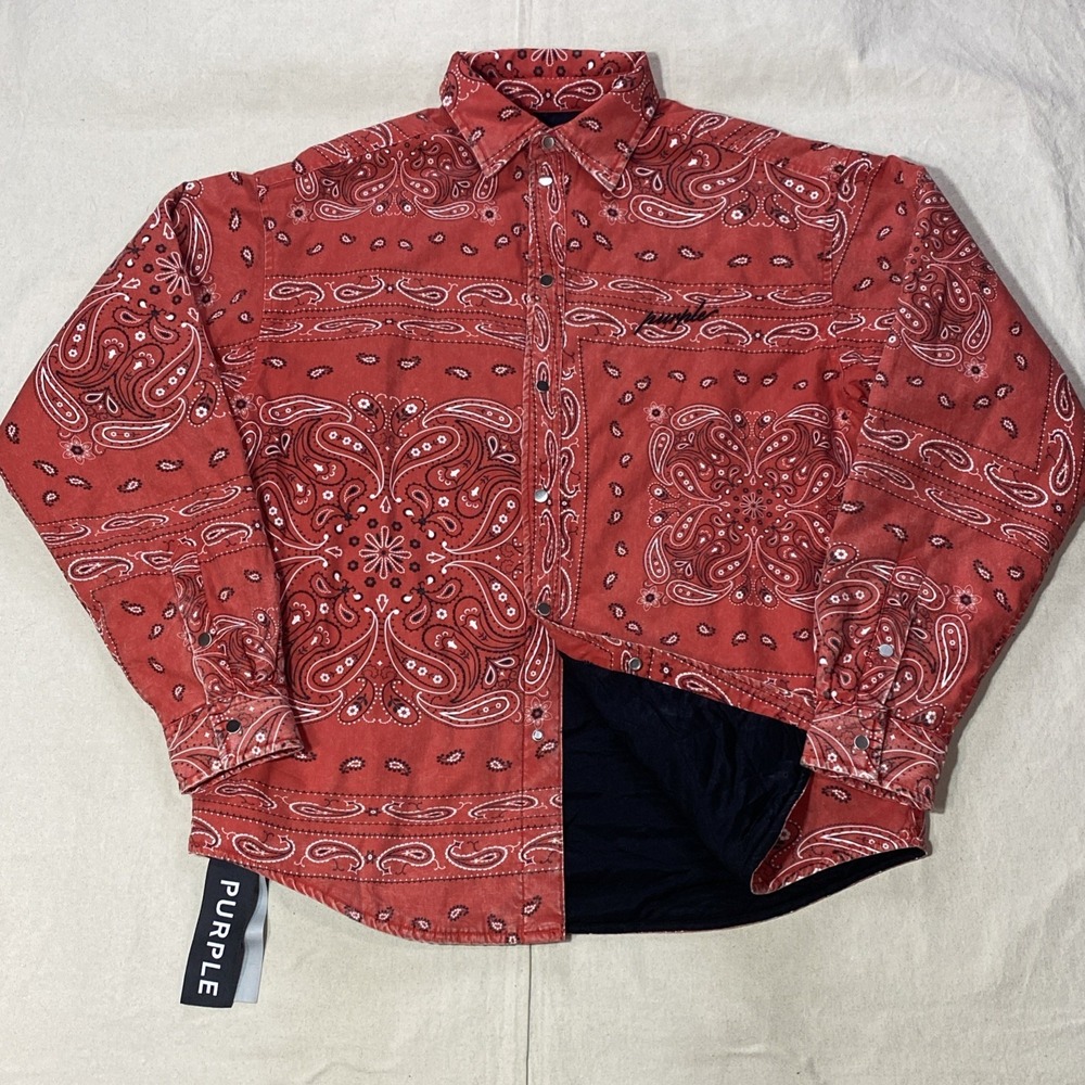 NWT Purple Brand Padded Quilt Line Bandana Shirt Red XS MSRP $545 Brand New